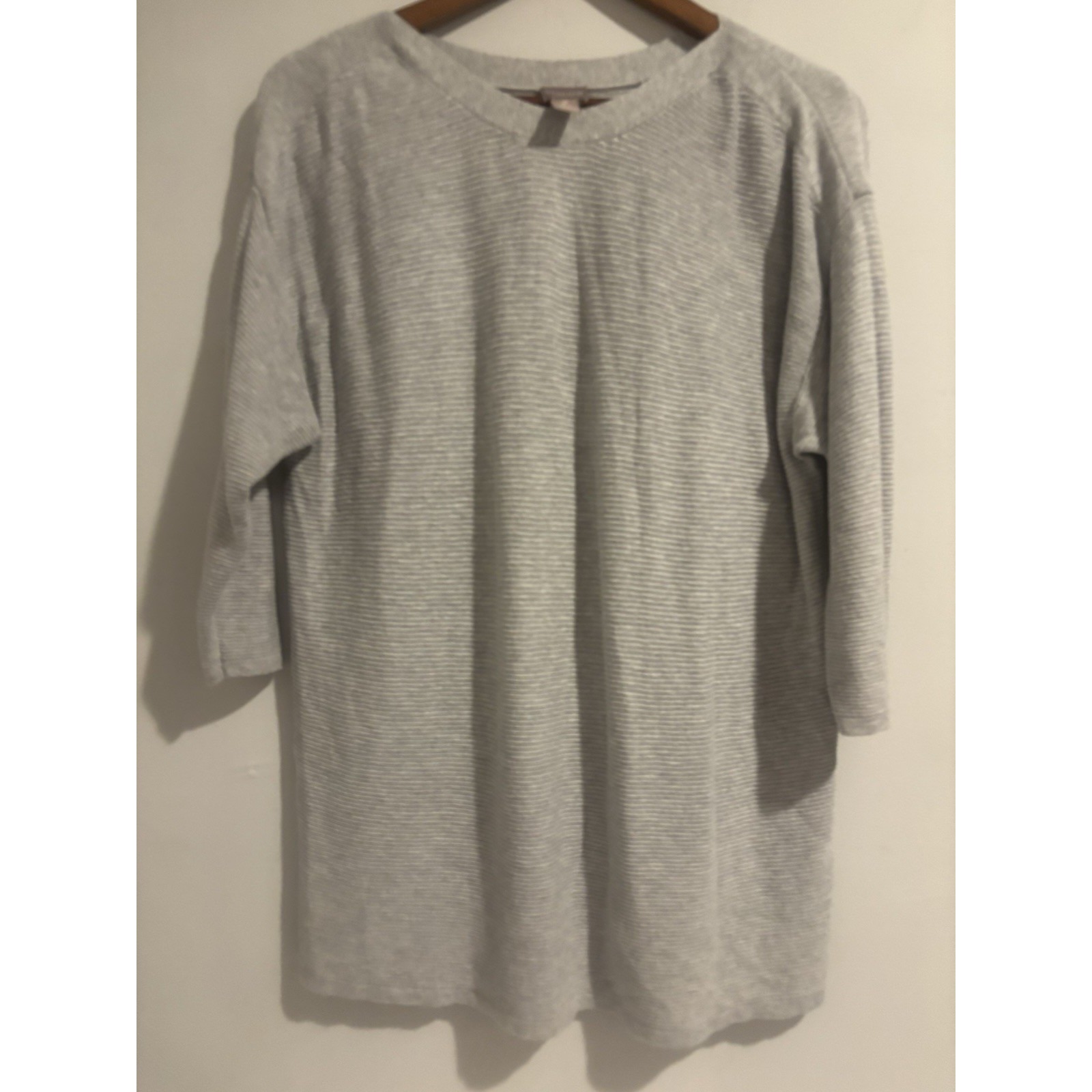 Chico's Sweater Women's Gray Ribbed Striped 3/4 Sleeve Size 2 Large